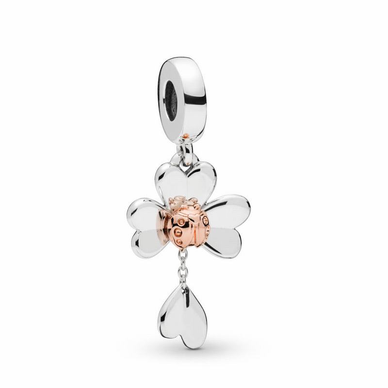 Pandora Australia Clover & Ladybird Dangle Charm - Pandora Rose™ | DTYLXZ503